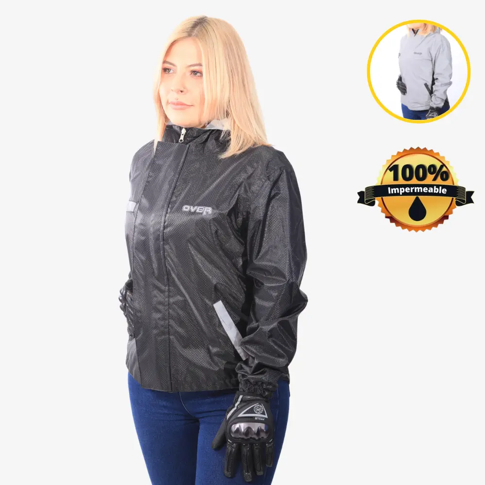 Chaqueta Impermeable Doble Faz Reflectiva Over 100% Negra Dama