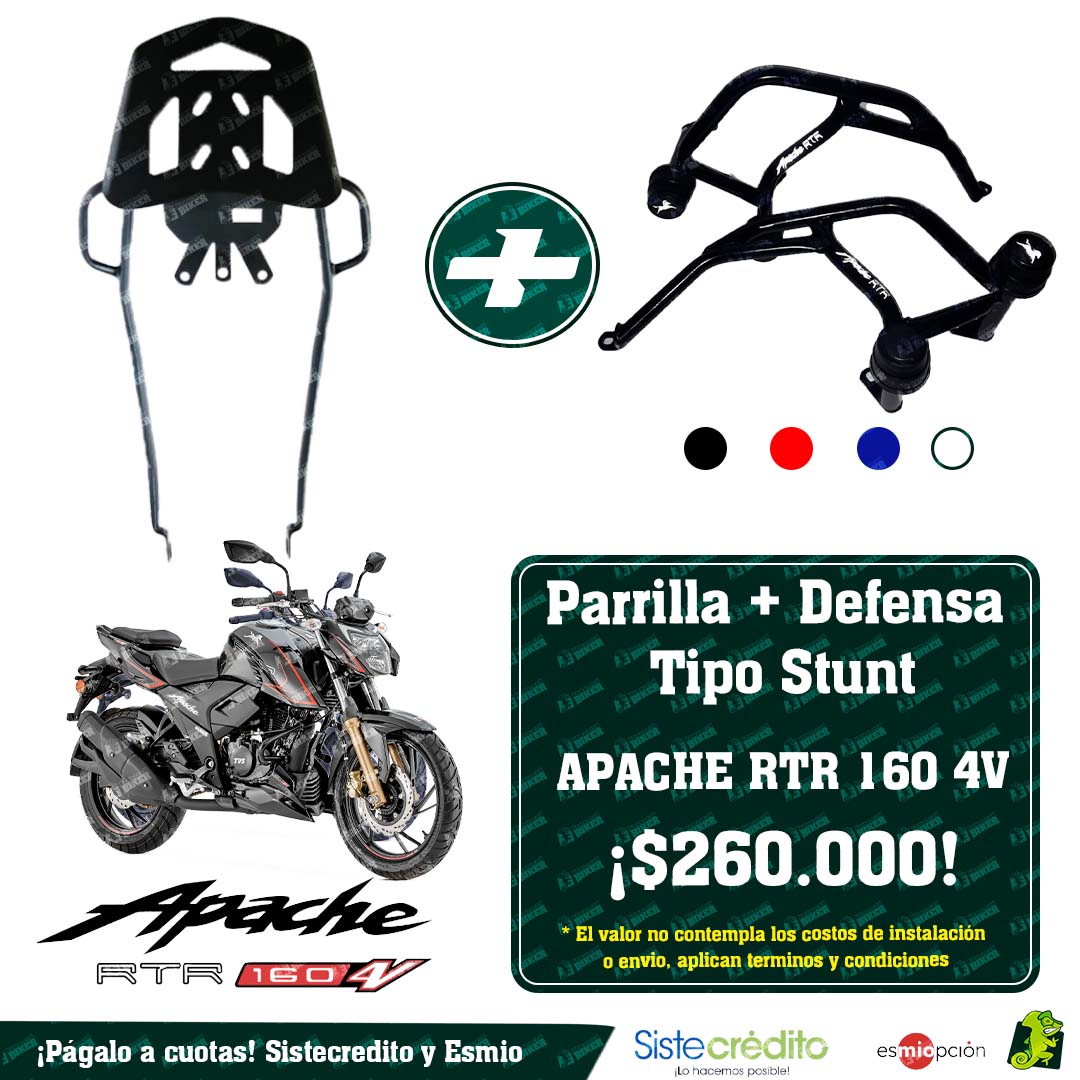 Combo Parrilla + Defensa Tipo Stunt para TVS APACHE RTR 160 4V