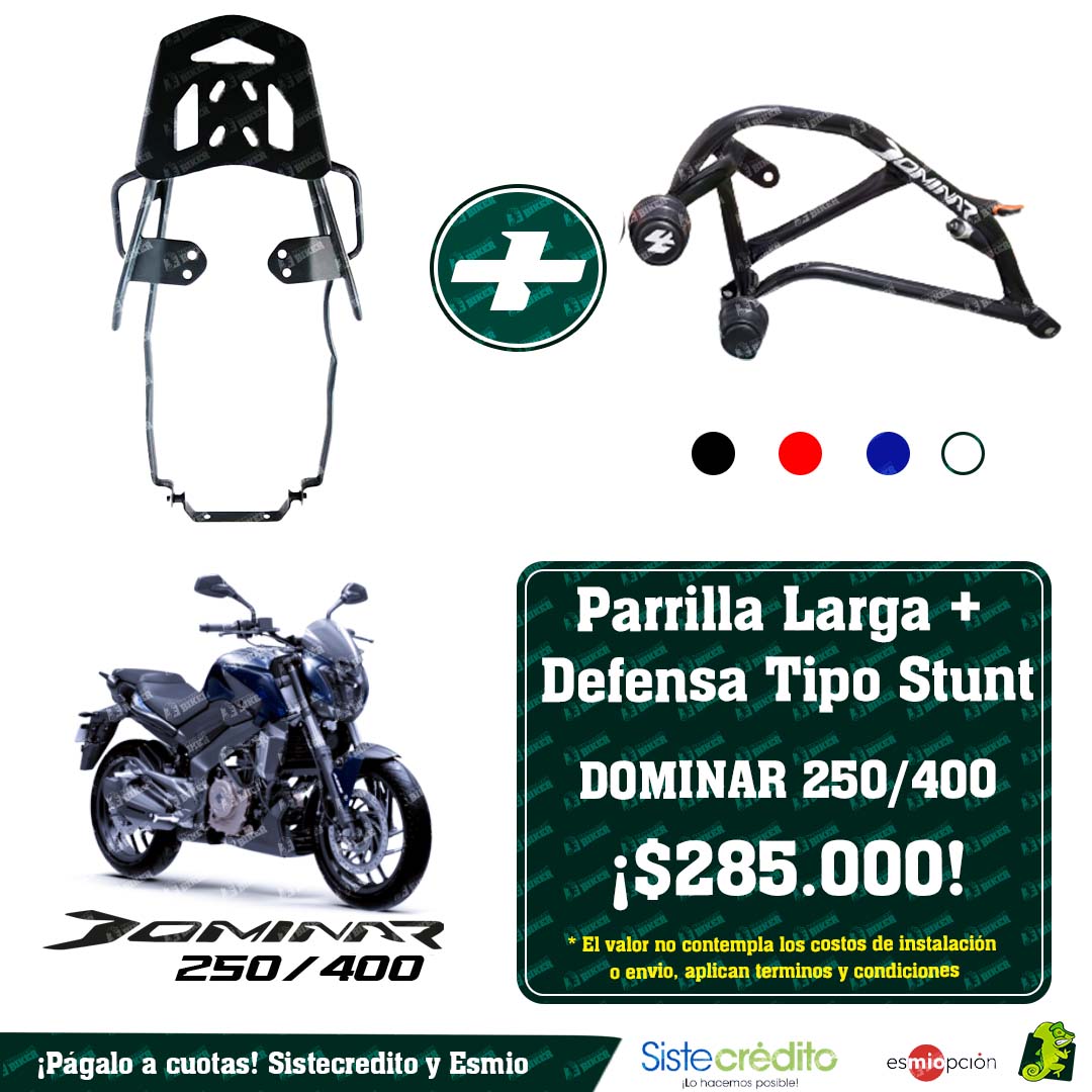 Combo Parrilla Larga + Defensa Tipo Stunt para BAJAJ Dominar 250/400