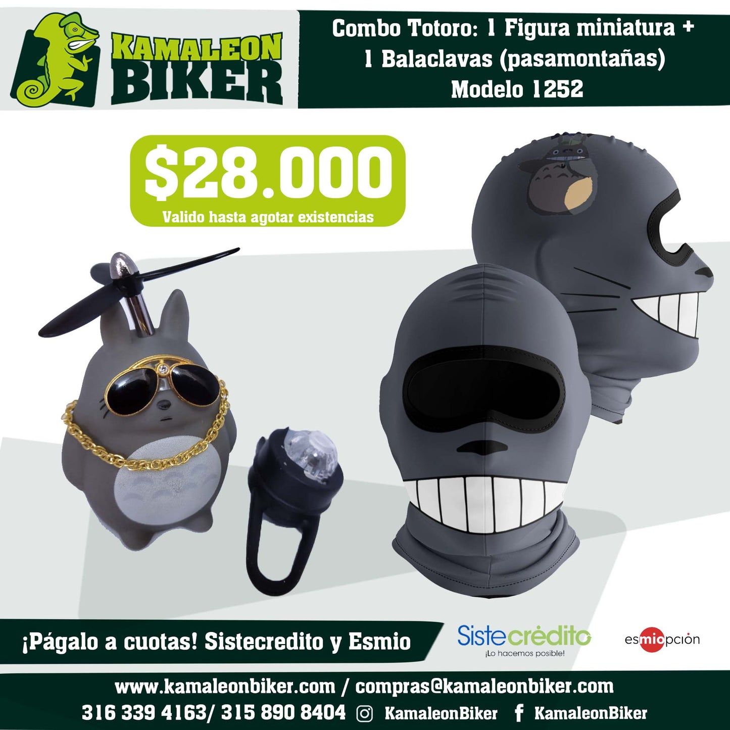 Combo Totoro: 1 Figura miniatura + 1 Balaclavas (pasamontañas) Modelo 1252