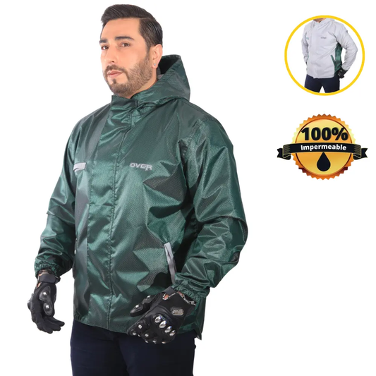 Chaqueta Impermeable Doble Faz Reflectiva Over 100% Verde Esmeralda