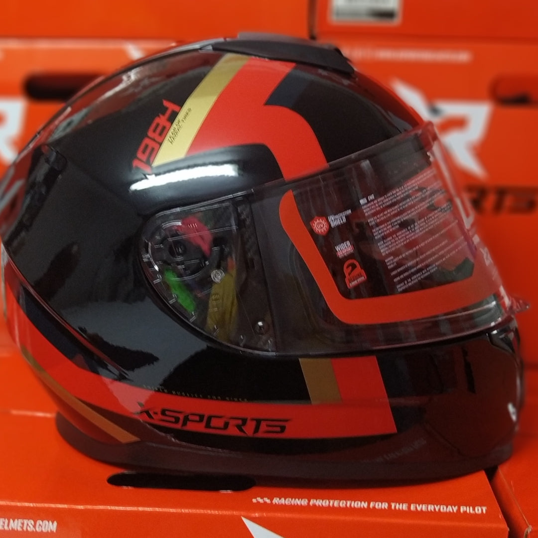Casco x-sports integral M66SV Euro Negro Rojo Brillante - Doble Visor