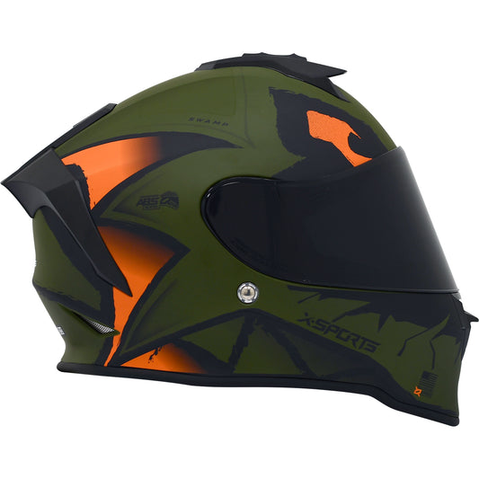 Casco x-sports integral V151 Swamp Verde Naranja Mate