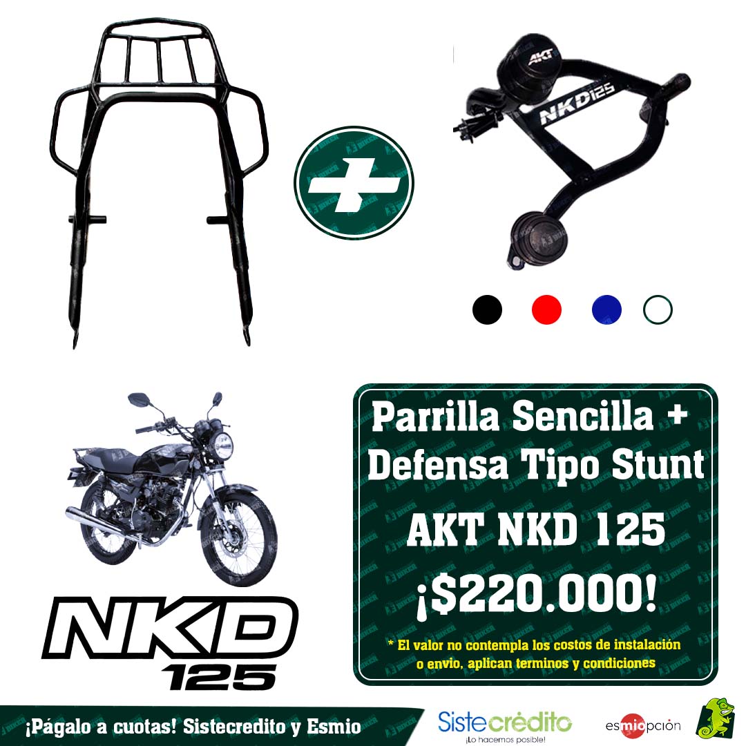 Combo Parrilla Sencilla + Defensa Tipo Stunt para AKT NKD 125