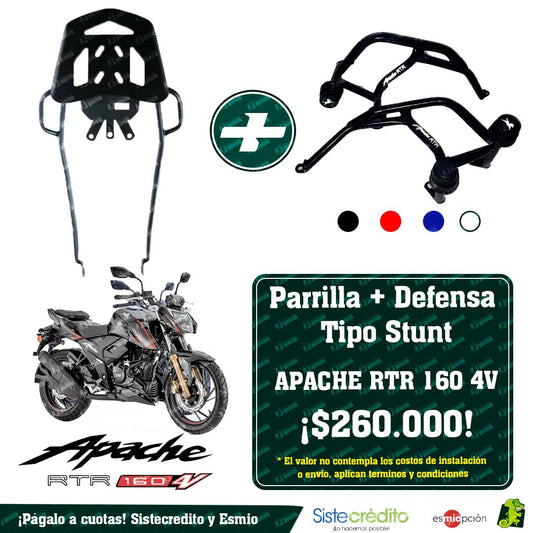 Combo Parrilla + Defensa Tipo Stunt para TVS APACHE RTR 160 4V