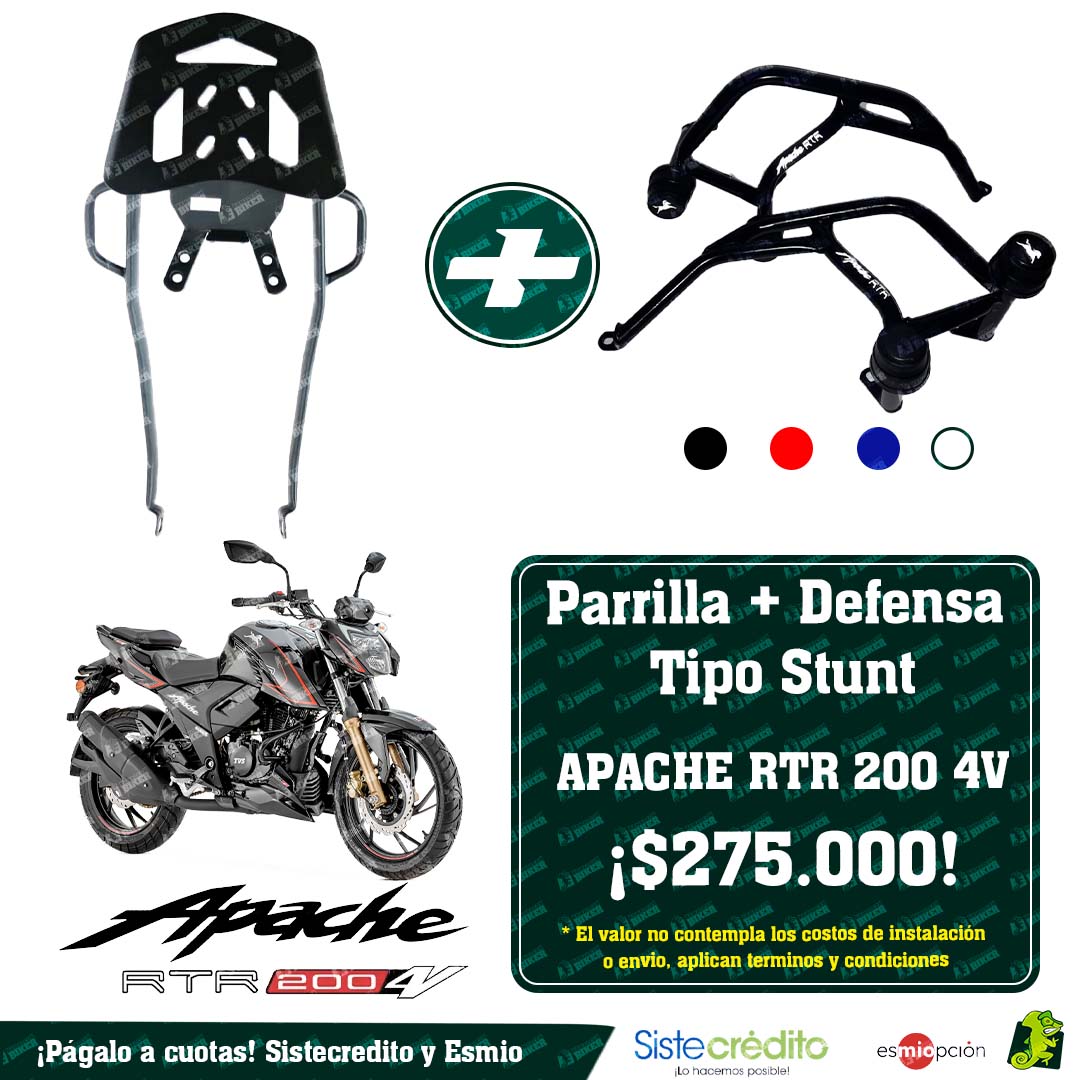 Combo Parrilla + Defensa Tipo Stunt para TVS APACHE RTR 200 4V