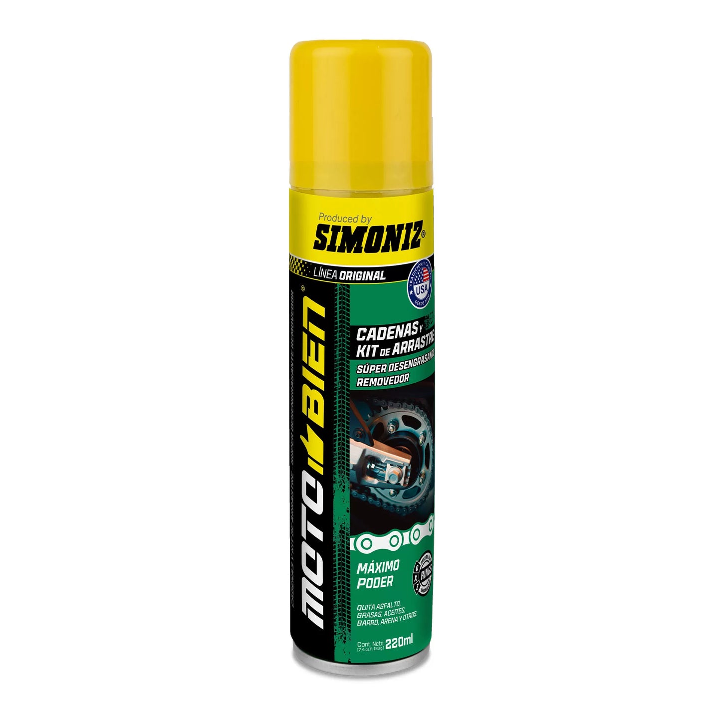 Limpiador Desengrasante de Cadenas 220ml SIMONIZ MOTOBIEN (cadenas y kit de arrastre)