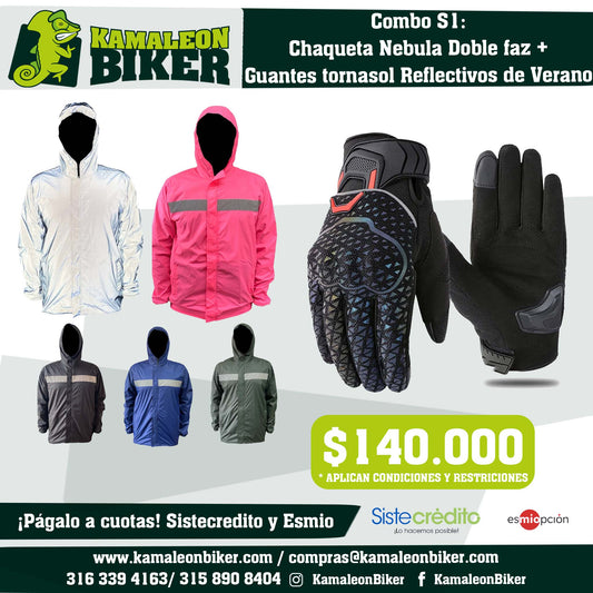 Combo/Promo S1: 1 Chaqueta Nebula Doble faz + 1 par Guantes tornasol Reflectivos de Verano