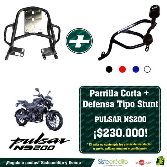 Combo Parrilla Corta + Defensa Tipo Stunt para PULSAR  NS 200