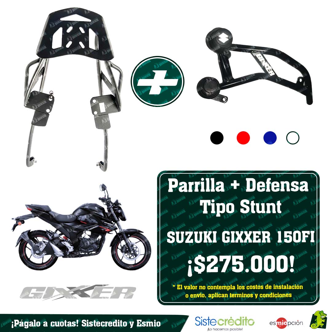 Combo Parrilla + Defensa Tipo Stunt para Suzuki Gixxer 150 FI