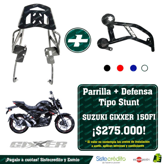 Combo Parrilla + Defensa Tipo Stunt para Suzuki Gixxer 150 FI
