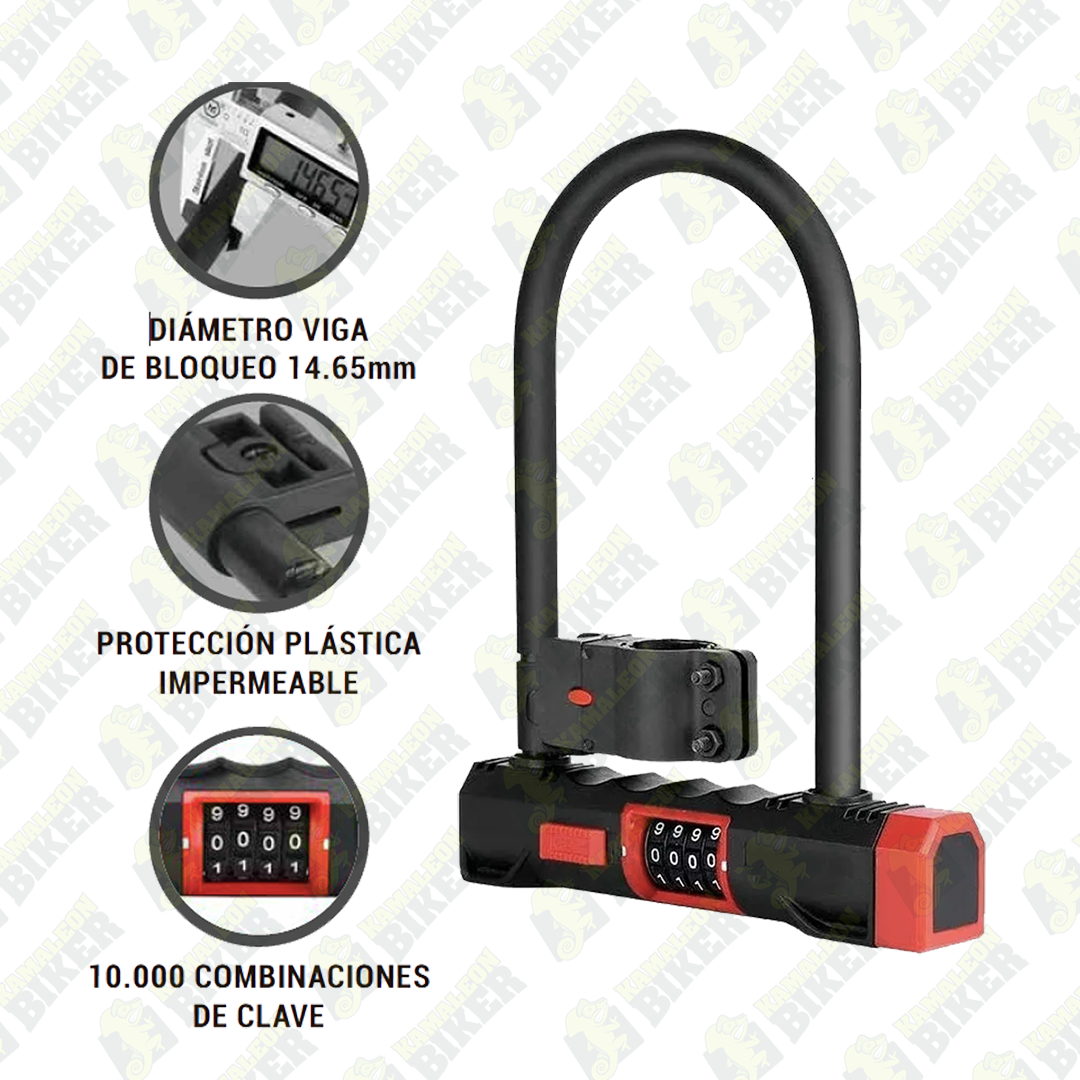 Candado En U Para Moto O Bicicleta Clave 4 Digitos Seguridad