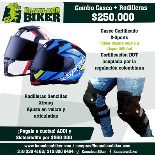Combo Casco Xsports + Rodilleras