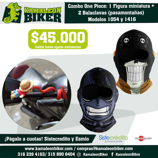 Combo One Piece: 1 Figura miniatura +  2 Balaclavas (pasamontañas)  Modelos 1054 y 1416