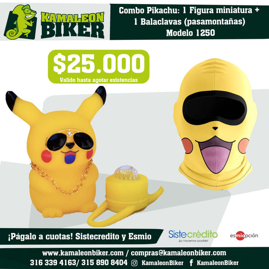 Combo Pikachu: 1 Figura miniatura +  1 Balaclavas (pasamontañas)  Modelo 1250