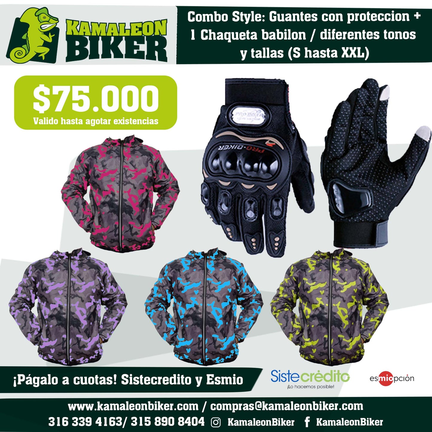 Combo Style: Guantes con proteccion + 1 Chaqueta babilon / diferentes tonos  y tallas (S hasta XXL)