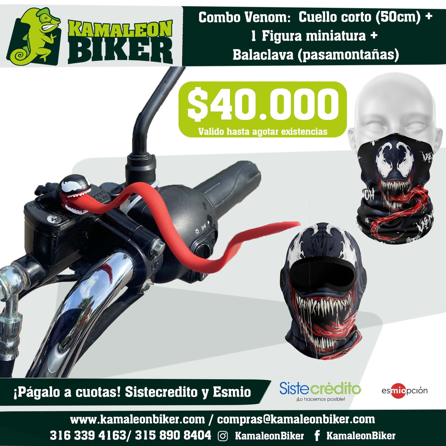 Combo Venom:  Cuello corto (50cm) + 1 Figura miniatura +  Balaclava (pasamontañas)