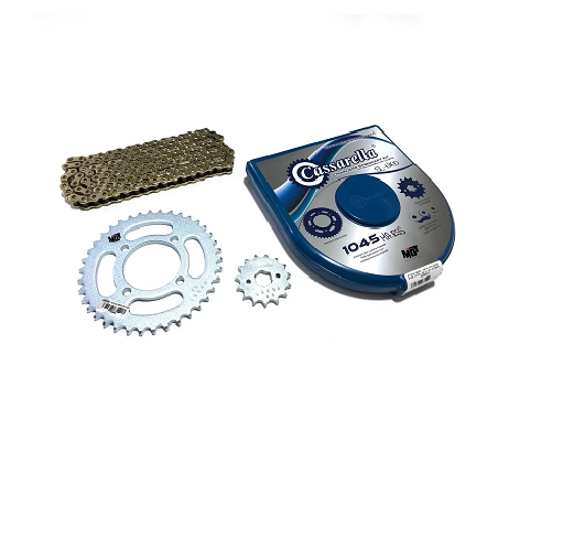 KIT DE ARRASTRE AKT NKD 125 4 HUECOS (PT38C-PD15C-CA428-H-132-C) DORADA CASSARELLA