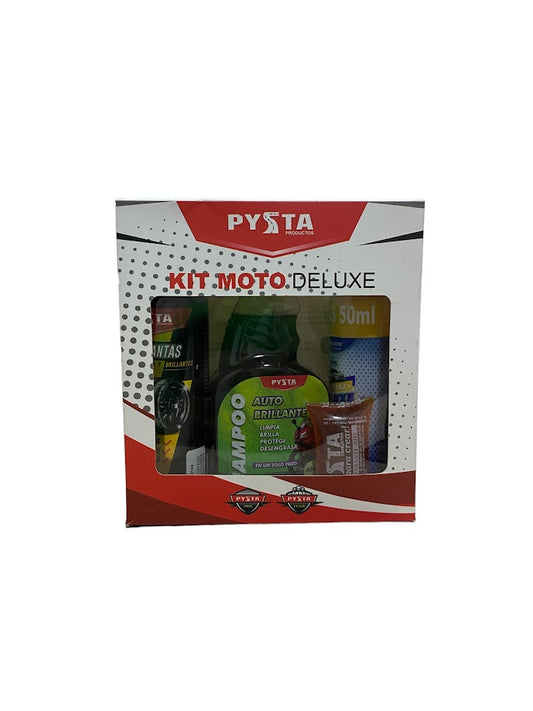 Kit Moto Limpieza Deluxe 4 en 1 Para Moto Aroma Black XS (Polyllantas 200ml + Shampoo 300ml + Desengrasante 40ml + Silicona Deluxe Black XS 400ml) - Pysta